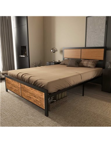 HOMCOM Industrial King Size Bed Frame, 5FT Steel Bed Base with Headboard, Footboard, Slatted Support and Under Bed Storage, 160 