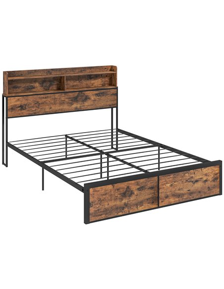 HOMCOM Industrial King Bed Frame, 5.2FT Steel Bed Base with Storage Headboard, Footboard, Slatted Support and Under Bed Storage, - pic 108557 | FastDaddyshop