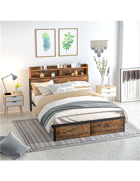 HOMCOM Industrial King Bed Frame, 5.2FT Steel Bed Base with Storage Headboard, Footboard, Slatted Support and Under Bed Storage, - pic 108558 | FastDaddyshop