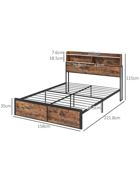 HOMCOM Industrial King Bed Frame, 5.2FT Steel Bed Base with Storage Headboard, Footboard, Slatted Support and Under Bed Storage, - pic 108559 | FastDaddyshop