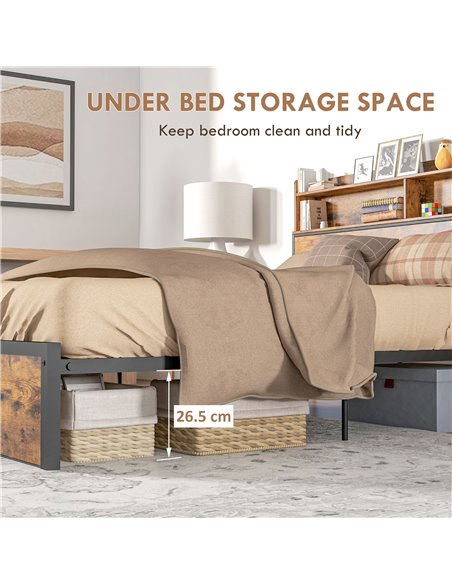 HOMCOM Industrial King Bed Frame, 5.2FT Steel Bed Base with Storage Headboard, Footboard, Slatted Support and Under Bed Storage, - pic 108561 | FastDaddyshop
