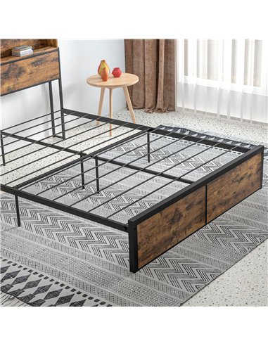 HOMCOM Industrial King Bed Frame, 5.2FT Steel Bed Base with Storage Headboard, Footboard, Slatted Support and Under Bed Storage,