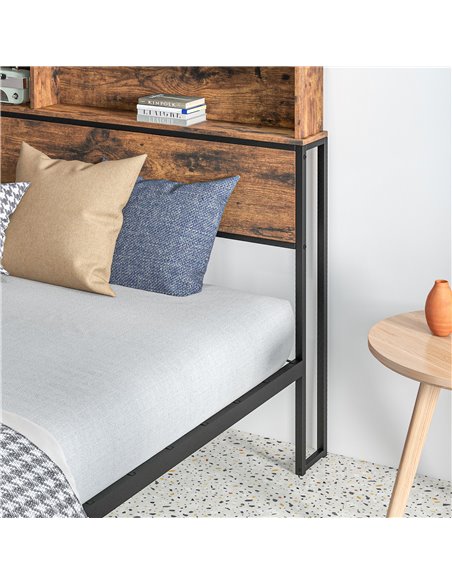 HOMCOM Industrial King Bed Frame, 5.2FT Steel Bed Base with Storage Headboard, Footboard, Slatted Support and Under Bed Storage, - pic 108565 | FastDaddyshop