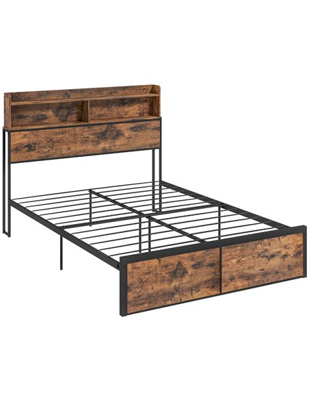 HOMCOM Industrial Double Bed Frame, 4.8FT Steel Bed Base with Storage Headboard, Footboard, Slatted Support and Under Bed Storag - pic 108566 | FastDaddyshop