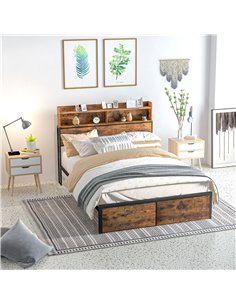 HOMCOM Industrial Double Bed Frame, 4.8FT Steel Bed Base with Storage Headboard, Footboard, Slatted Support and Under Bed Storag 2