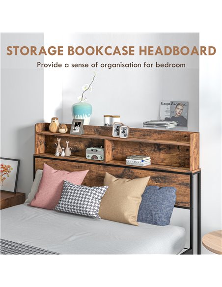HOMCOM Industrial Double Bed Frame, 4.8FT Steel Bed Base with Storage Headboard, Footboard, Slatted Support and Under Bed Storag - pic 108569 | FastDaddyshop