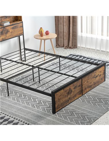 HOMCOM Industrial Double Bed Frame, 4.8FT Steel Bed Base with Storage Headboard, Footboard, Slatted Support and Under Bed Storag