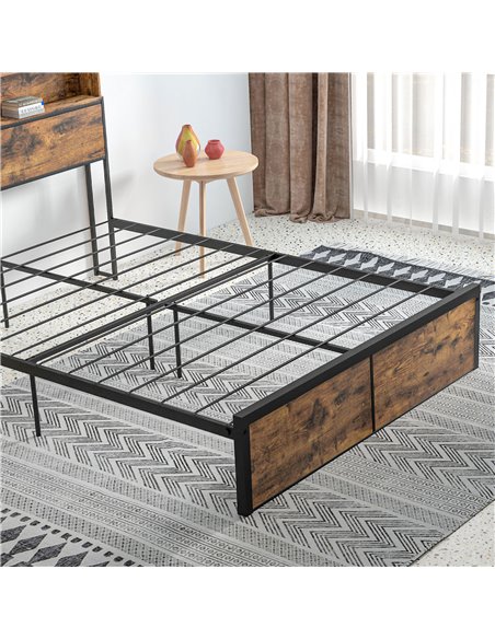 HOMCOM Industrial Double Bed Frame, 4.8FT Steel Bed Base with Storage Headboard, Footboard, Slatted Support and Under Bed Storag - pic 108573 | FastDaddyshop