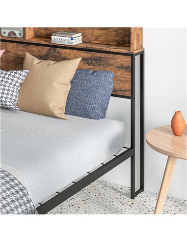 HOMCOM Industrial Double Bed Frame, 4.8FT Steel Bed Base with Storage Headboard, Footboard, Slatted Support and Under Bed Storag