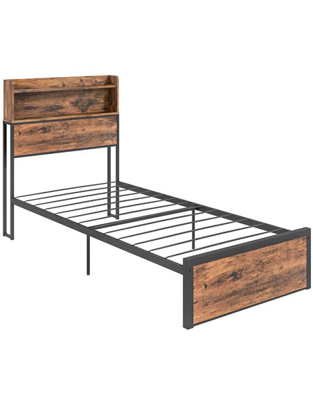 HOMCOM Industrial Single Bed Frame, 3.1FT Steel Bed Base with Storage Headboard, Footboard, Slatted Support and Under Bed Storag - pic 108575 | FastDaddyshop