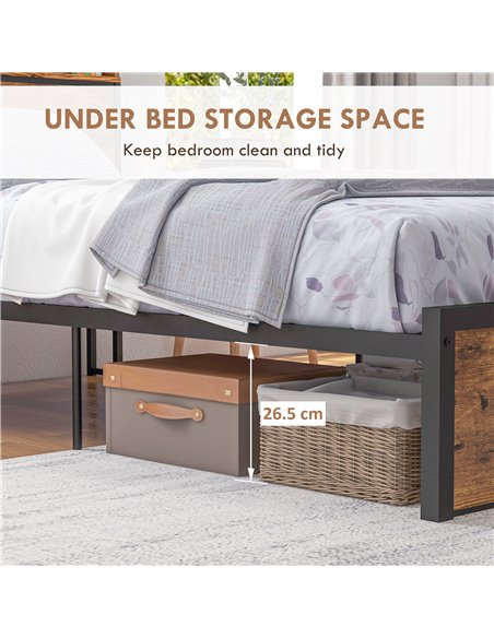 HOMCOM Industrial Single Bed Frame, 3.1FT Steel Bed Base with Storage Headboard, Footboard, Slatted Support and Under Bed Storag - pic 108579 | FastDaddyshop