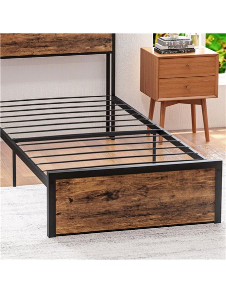 HOMCOM Industrial Single Bed Frame, 3.1FT Steel Bed Base with Storage Headboard, Footboard, Slatted Support and Under Bed Storag - pic 108583 | FastDaddyshop