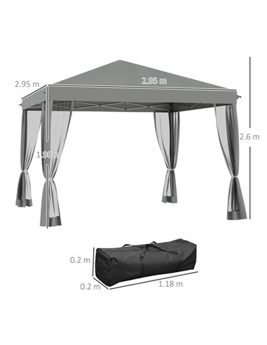 Outsunny 3 x 3�� m Pop Up Gazebo, Garden Tent with Removable Mesh Sidewall Netting, Carry Bag for Backyard Patio Outdoor Light G