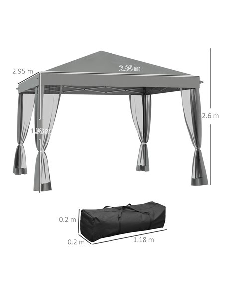 Outsunny 3 x 3�� m Pop Up Gazebo, Garden Tent with Removable Mesh Sidewall Netting, Carry Bag for Backyard Patio Outdoor Light G - pic 10859 | FastDaddyshop