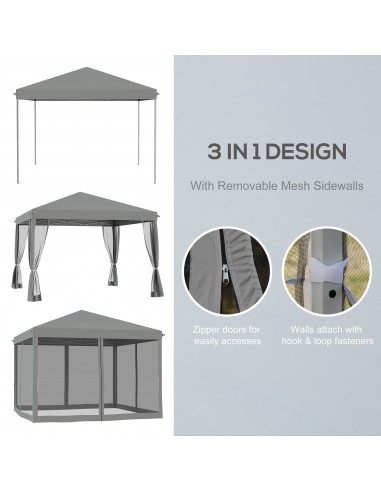 Outsunny 3 x 3�� m Pop Up Gazebo, Garden Tent with Removable Mesh Sidewall Netting, Carry Bag for Backyard Patio Outdoor Light G