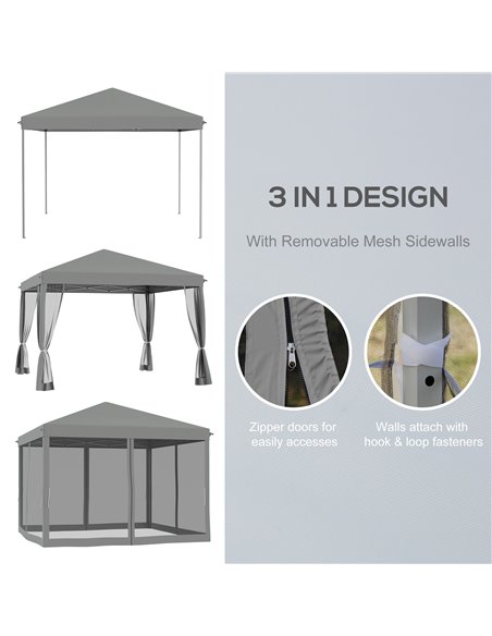Outsunny 3 x 3�� m Pop Up Gazebo, Garden Tent with Removable Mesh Sidewall Netting, Carry Bag for Backyard Patio Outdoor Light G - pic 10860 | FastDaddyshop