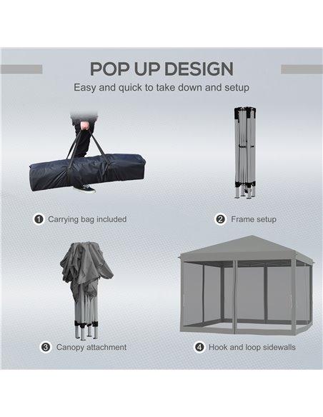 Outsunny 3 x 3�� m Pop Up Gazebo, Garden Tent with Removable Mesh Sidewall Netting, Carry Bag for Backyard Patio Outdoor Light G - pic 10861 | FastDaddyshop