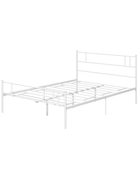 HOMCOM Double Metal Bed Frame Solid Bedstead Base with Headboard and Footboard, Metal Slat Support and Underbed Storage Space, B - pic 108611 | FastDaddyshop