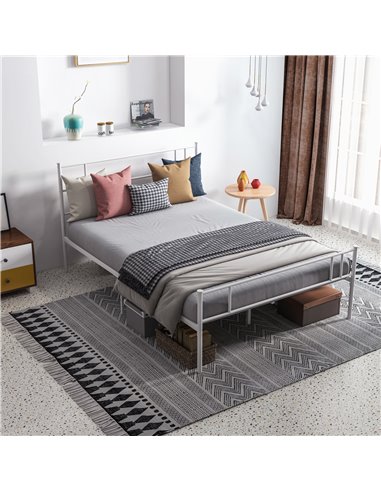 HOMCOM Double Metal Bed Frame Solid Bedstead Base with Headboard and Footboard, Metal Slat Support and Underbed Storage Space, B