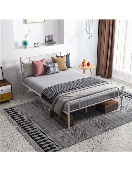 HOMCOM Double Metal Bed Frame Solid Bedstead Base with Headboard and Footboard, Metal Slat Support and Underbed Storage Space, B - pic 108612 | FastDaddyshop