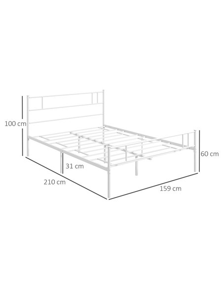 HOMCOM Double Metal Bed Frame Solid Bedstead Base with Headboard and Footboard, Metal Slat Support and Underbed Storage Space, B - pic 108613 | FastDaddyshop