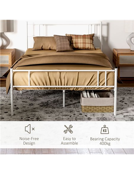 HOMCOM Double Metal Bed Frame Solid Bedstead Base with Headboard and Footboard, Metal Slat Support and Underbed Storage Space, B - pic 108615 | FastDaddyshop