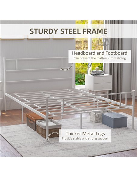 HOMCOM Double Metal Bed Frame Solid Bedstead Base with Headboard and Footboard, Metal Slat Support and Underbed Storage Space, B - pic 108616 | FastDaddyshop