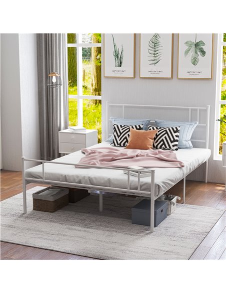 HOMCOM Double Metal Bed Frame Solid Bedstead Base with Headboard and Footboard, Metal Slat Support and Underbed Storage Space, B - pic 108617 | FastDaddyshop