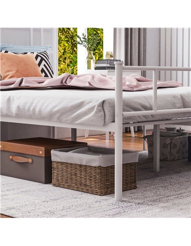 HOMCOM Double Metal Bed Frame Solid Bedstead Base with Headboard and Footboard, Metal Slat Support and Underbed Storage Space, B