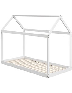 HOMCOM Single Bed Frame, House Scandinavian Style Wooden Bed Frame for 90W x 190Dcm Mattress, Pine Wood Bed Base, White 831-821V