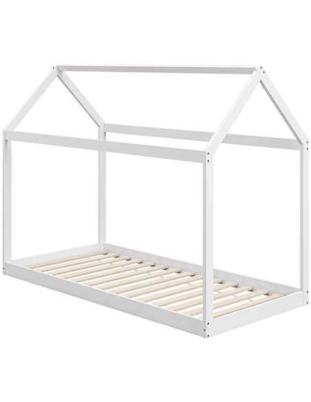 HOMCOM Single Bed Frame, House Scandinavian Style Wooden Bed Frame for 90W x 190Dcm Mattress, Pine Wood Bed Base, White 831-821V - pic 108620 | FastDaddyshop