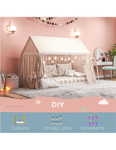 HOMCOM Single Bed Frame, House Scandinavian Style Wooden Bed Frame for 90W x 190Dcm Mattress, Pine Wood Bed Base, White 831-821V