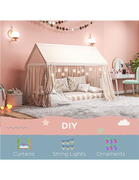 HOMCOM Single Bed Frame, House Scandinavian Style Wooden Bed Frame for 90W x 190Dcm Mattress, Pine Wood Bed Base, White 831-821V - pic 108624 | FastDaddyshop