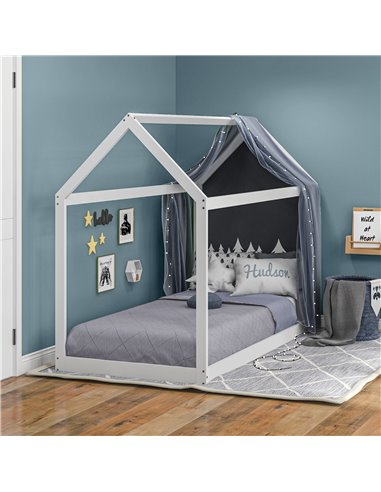 HOMCOM Single Bed Frame, House Scandinavian Style Wooden Bed Frame for 90W x 190Dcm Mattress, Pine Wood Bed Base, White 831-821V