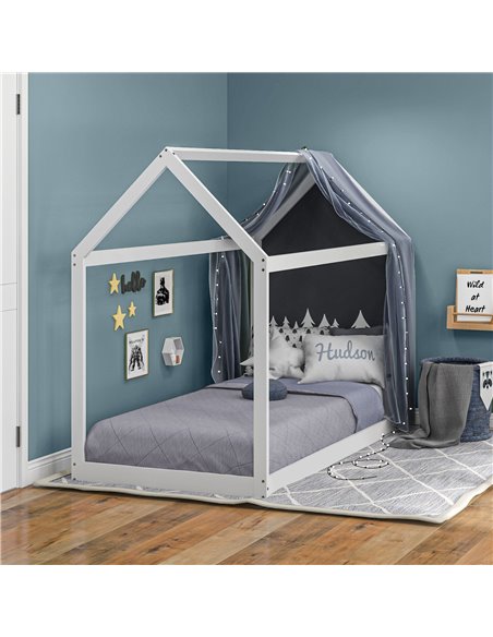 HOMCOM Single Bed Frame, House Scandinavian Style Wooden Bed Frame for 90W x 190Dcm Mattress, Pine Wood Bed Base, White 831-821V - pic 108626 | FastDaddyshop