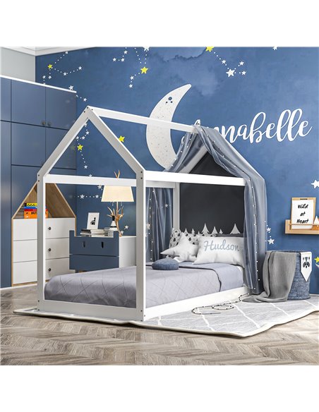 HOMCOM Single Bed Frame, House Scandinavian Style Wooden Bed Frame for 90W x 190Dcm Mattress, Pine Wood Bed Base, White 831-821V - pic 108627 | FastDaddyshop