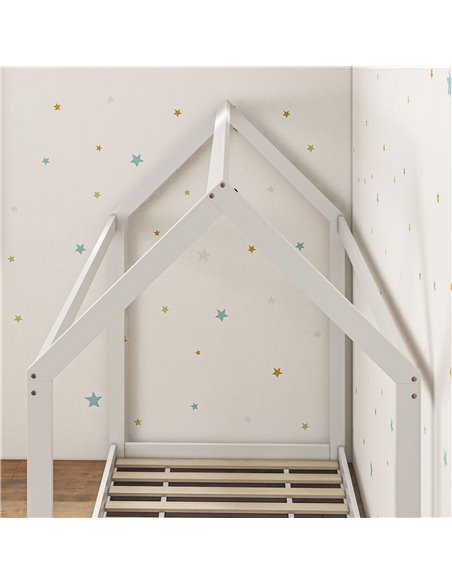 HOMCOM Single Bed Frame, House Scandinavian Style Wooden Bed Frame for 90W x 190Dcm Mattress, Pine Wood Bed Base, White 831-821V - pic 108628 | FastDaddyshop