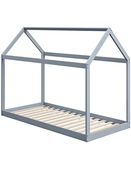 HOMCOM Single Bed Frame, House Scandinavian Style Wooden Bed Frame for 90W x 190Dcm Mattress, Pine Wood Bed Base, Grey 831-821V0 - pic 108629 | FastDaddyshop