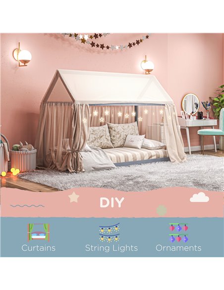 HOMCOM Single Bed Frame, House Scandinavian Style Wooden Bed Frame for 90W x 190Dcm Mattress, Pine Wood Bed Base, Grey 831-821V0 - pic 108633 | FastDaddyshop