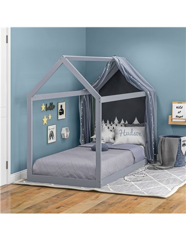 HOMCOM Single Bed Frame, House Scandinavian Style Wooden Bed Frame for 90W x 190Dcm Mattress, Pine Wood Bed Base, Grey 831-821V0