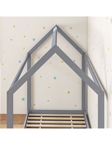 HOMCOM Single Bed Frame, House Scandinavian Style Wooden Bed Frame for 90W x 190Dcm Mattress, Pine Wood Bed Base, Grey 831-821V0