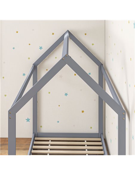 HOMCOM Single Bed Frame, House Scandinavian Style Wooden Bed Frame for 90W x 190Dcm Mattress, Pine Wood Bed Base, Grey 831-821V0 - pic 108636 | FastDaddyshop