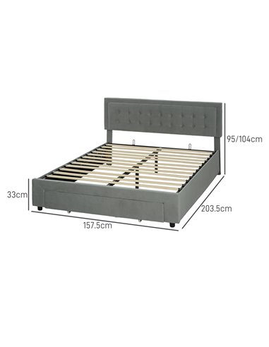 HOMCOM King Size Ottoman Bed Frame, with Front Drawer - Grey 831-804V71GY