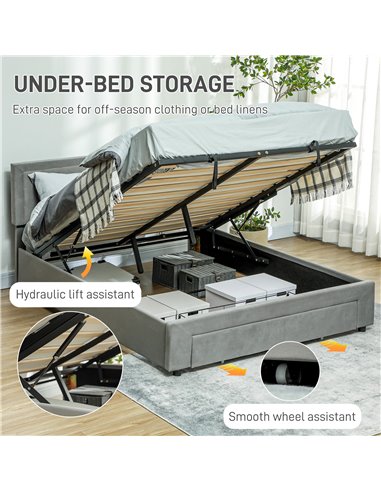 HOMCOM King Size Ottoman Bed Frame, with Front Drawer - Grey 831-804V71GY