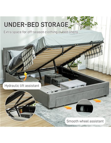 HOMCOM King Size Ottoman Bed Frame, with Front Drawer - Grey 831-804V71GY - pic 108641 | FastDaddyshop