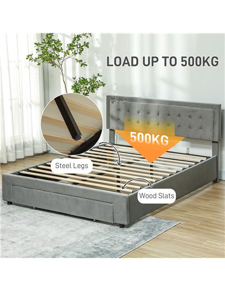 HOMCOM King Size Ottoman Bed Frame, with Front Drawer - Grey 831-804V71GY - pic 108643 | FastDaddyshop