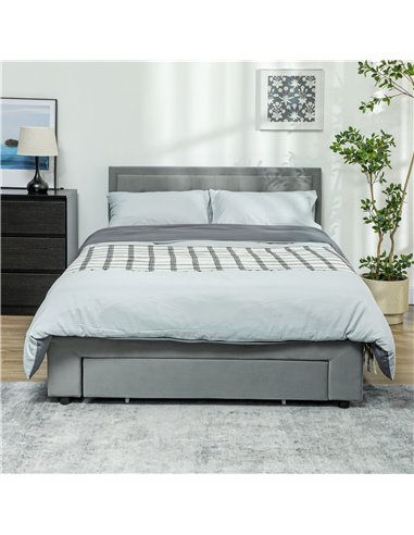HOMCOM Double Size Ottoman Bed Frame, with Front Drawer - Grey 831-804V70GY