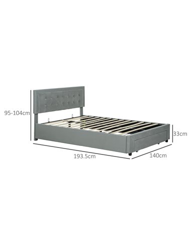 HOMCOM Double Size Ottoman Bed Frame, with Front Drawer - Grey 831-804V70GY