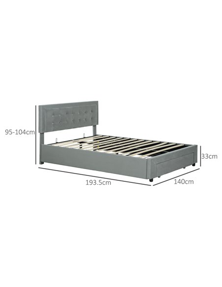 HOMCOM Double Size Ottoman Bed Frame, with Front Drawer - Grey 831-804V70GY - pic 108649 | FastDaddyshop