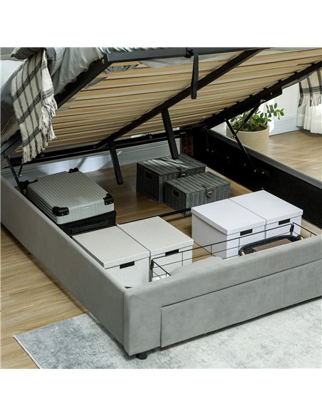 HOMCOM Double Size Ottoman Bed Frame, with Front Drawer - Grey 831-804V70GY - pic 108655 | FastDaddyshop